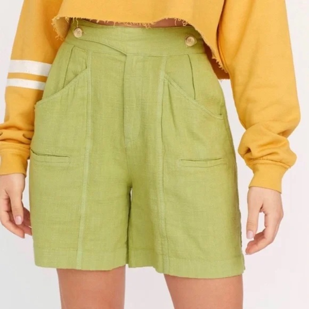 Free People Aloha Linen Shorts in Green Sea